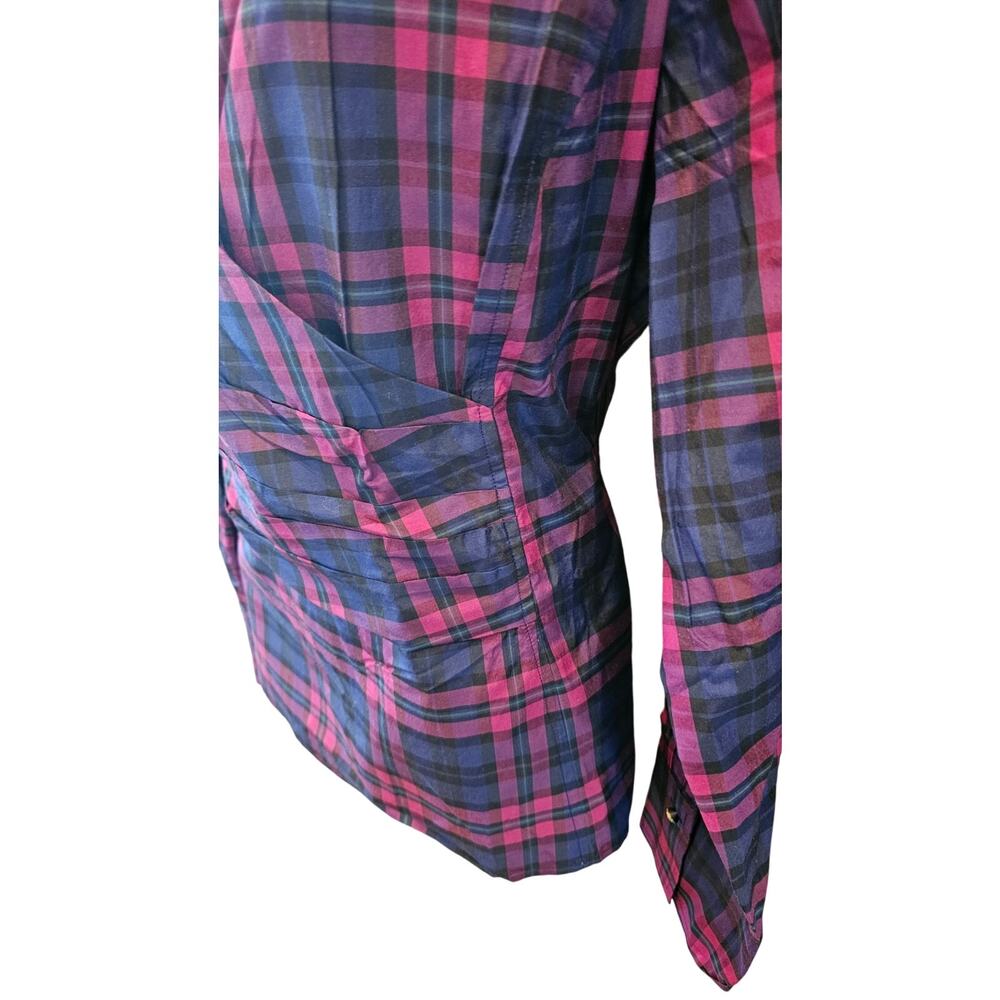 Talbots sz 16 silk blend tartan purple ruched front career business long sleeve - Picture 4 of 8
